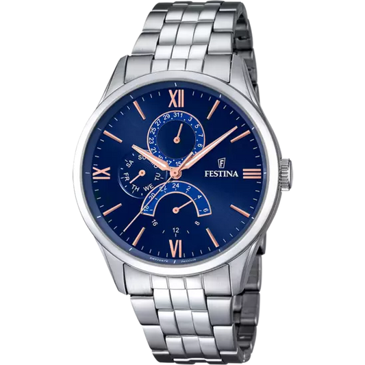 Orologio Uomo Retro in Acciaio e Blu F16822/3