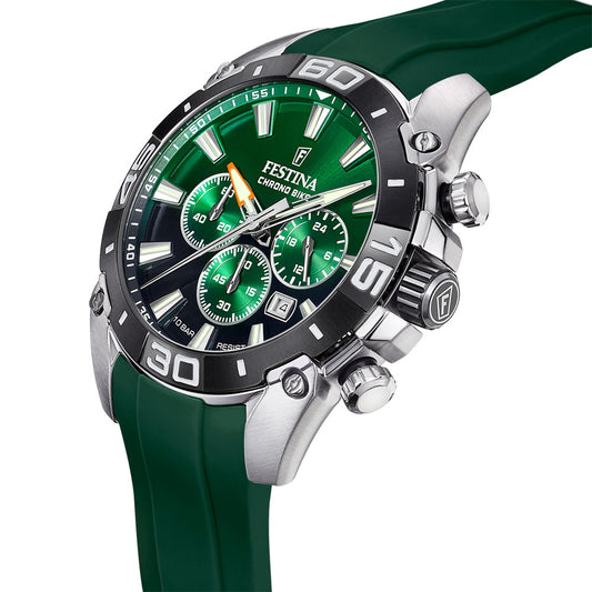 Orologio Uomo Chrono Bike Acciaio, Nero e Verde F20544/3
