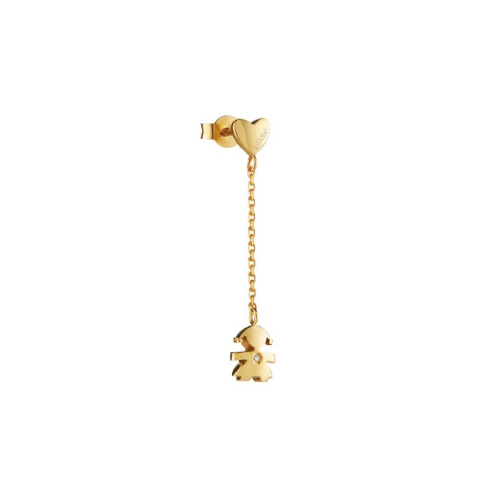 Orecchino Mono con Bimba e Cuore Oro Giallo e Diamante LBB713