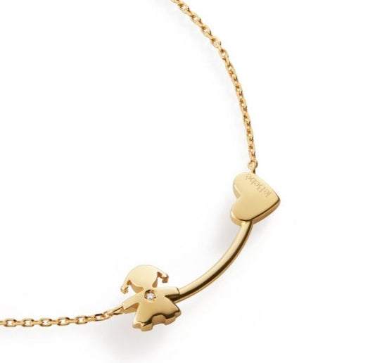 Collana con Bimba e Cuore in Oro Giallo e Diamante LBB731