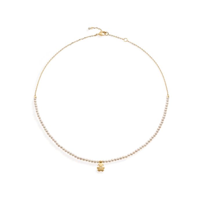 Collar con Bimba en Oro amarillo, Perlas de 3mm y Diamante LBB821