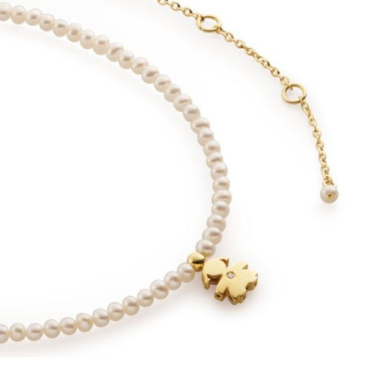 Collana con Bimba in Oro Giallo, Perle 3mm e Diamante LBB821
