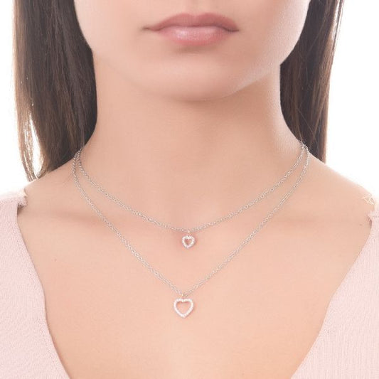 Collana Doppio Filo Degradè con Cuori Rosati e Zirconi PF/GR66