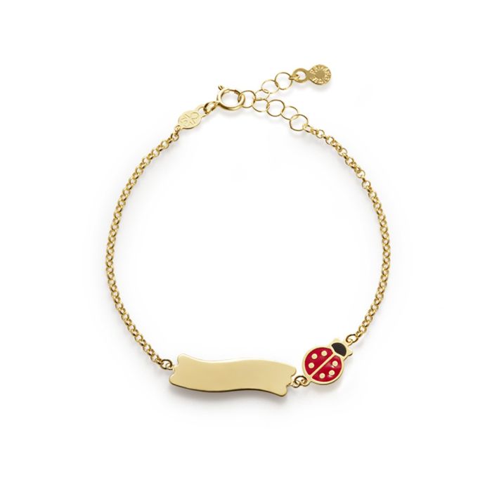 Bracciale Bambini Fortuna con Coccinella e Targhetta Dorato PMG026/B