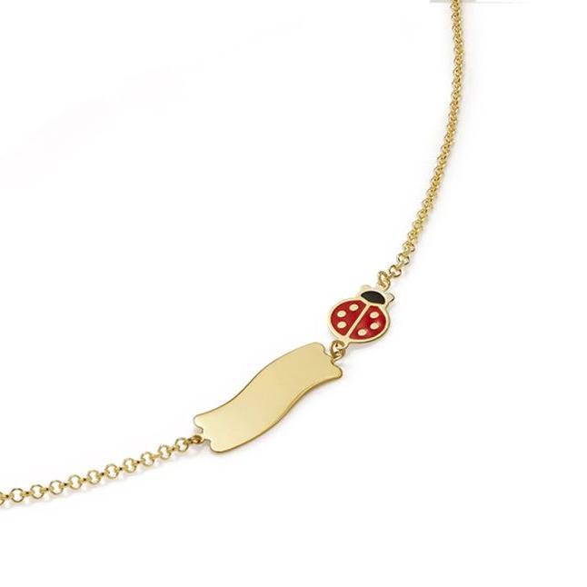 Bracciale Bambini Fortuna con Coccinella e Targhetta Dorato PMG026/B