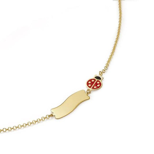 Bracciale Bambini Fortuna con Coccinella e Targhetta Dorato PMG026/B