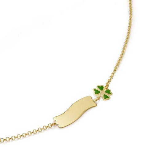 Bracciale Bambini Fortuna con Quadrifoglio e Targhetta Dorato PMG027/B