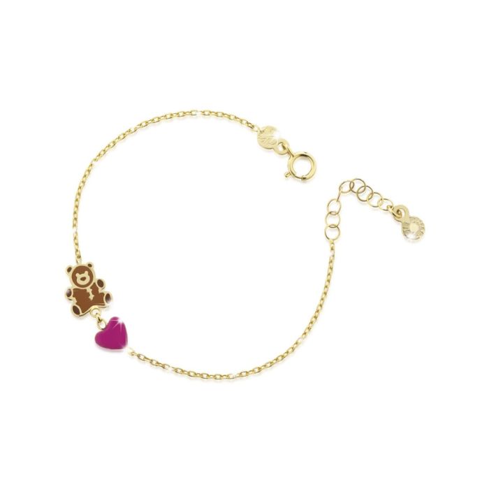Pulsera Toys de Oro Amarillo con Corazón y Osito PMG072