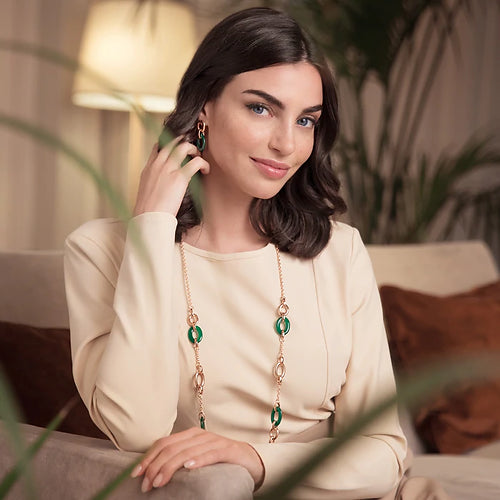 Collar rosado con eslabones de piedra verde WSBZ01622.GAG