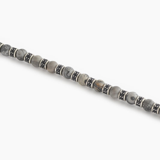 Bracciale Uomo Rolling Stone Sfere Agata Grigia e Zirconi Neri 533526