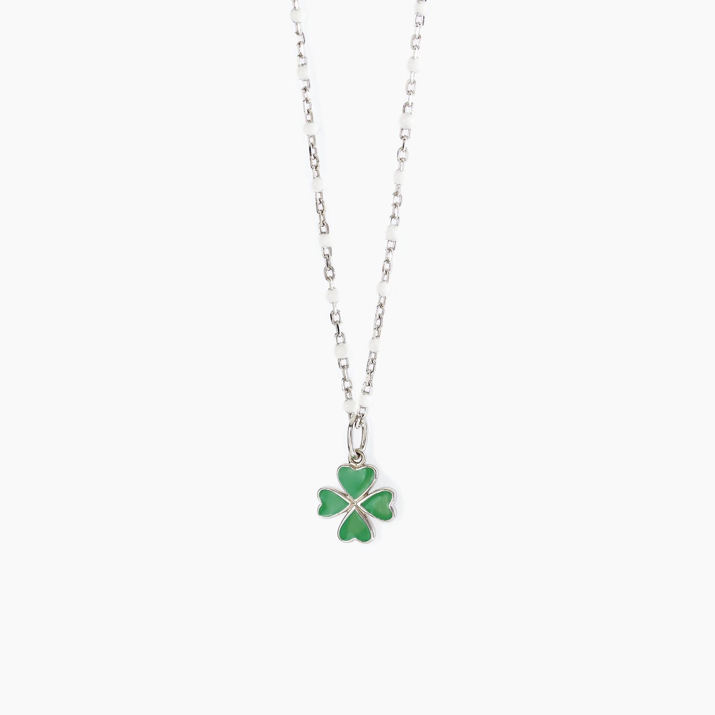 Collana Quadrifoglio Verde e Gocce Bianche 553413