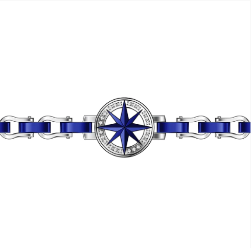 Bracciale Uomo Hiteck Acciaio e Blu con Rosa dei Venti EHB246