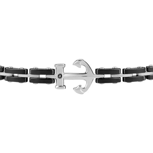 Pulsera Hombre Cerámica Acero y Negro con Ancla SACU10