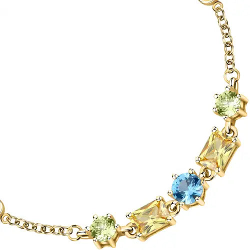 Pulsera Colores Dorados con Cristales Azules y Amarillos SAVY08