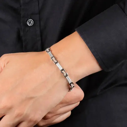 SKR37 Pulsera Cruz Plata y Rosato Hombre