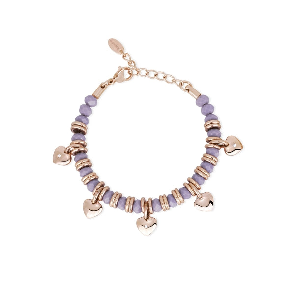 Pulsera Rosa con Corazones Cristal Amatista 232040