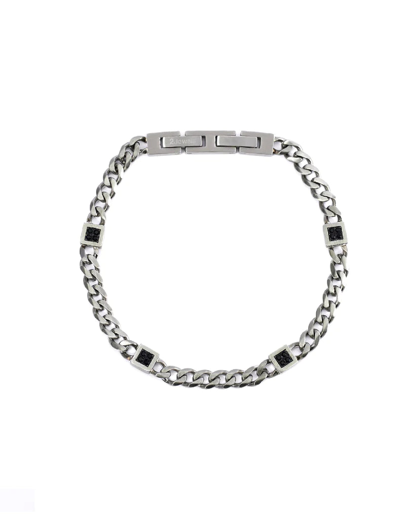 Pulsera Blackstar Hombre Plata y Cristales Negros 232306