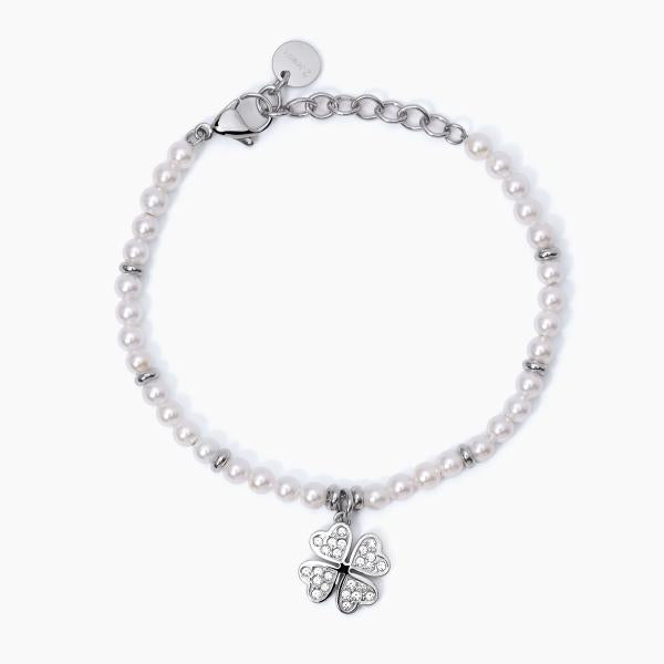 Pulsera con Perla de Concha y Trébol de Cuatro Hojas 232336