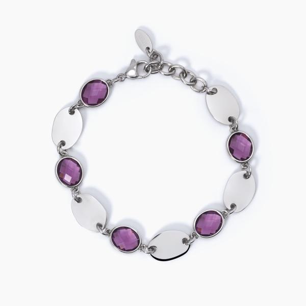 Pulsera Cristal Morado y Ovalos Brillantes 232337