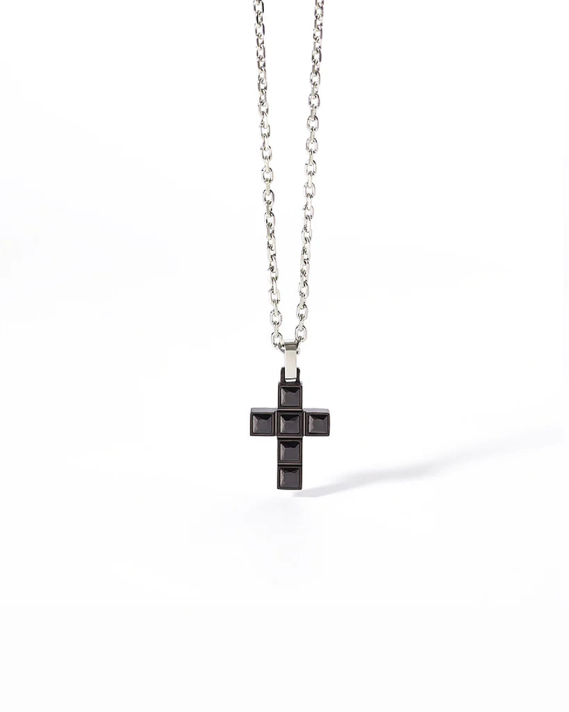 Collar Hombre Cruz Negra y Gris 251795