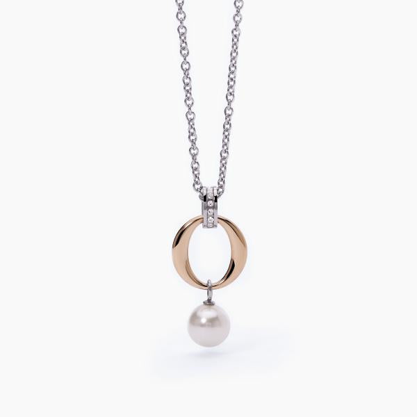 Collar con Perla y Colgante Redondo Rosado 251831