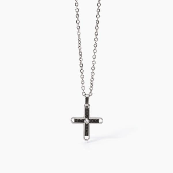 Collar de Hombre con Cruz y Cristales Negros 251836