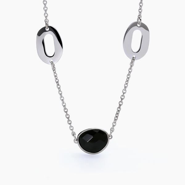 Collar con Elementos de Cristal Negro y Óvalos Brillantes 251856