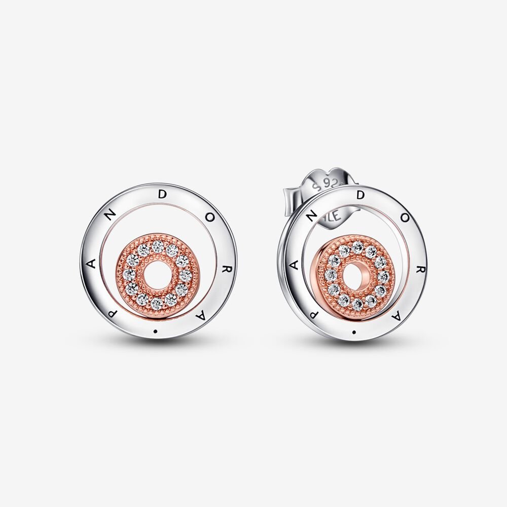 Pendientes Círculos Bicolor con Logo y Pavé 282314C01