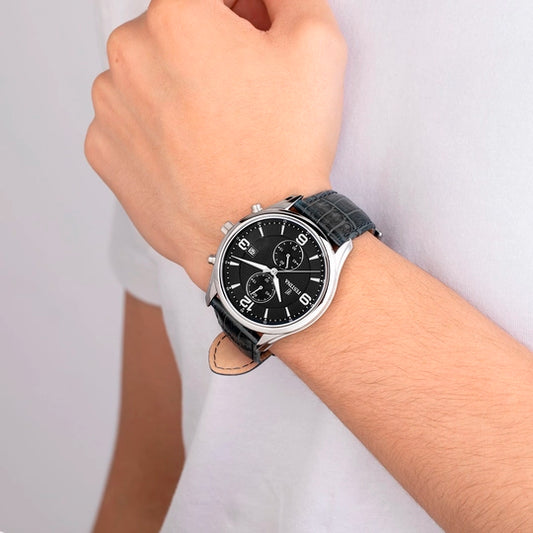 Reloj cronógrafo atemporal negro y cuero F6855/8 para hombre