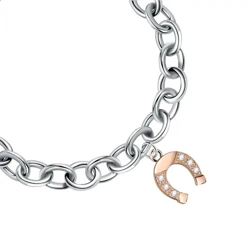 Pulsera Maia de Acero con Herradura Rosa SAUY13