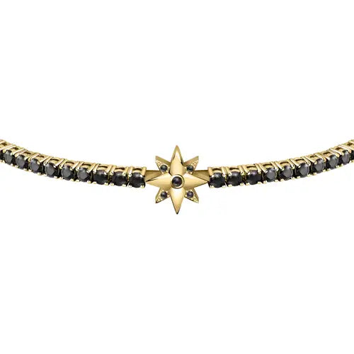 Bracciale Uomo Tennis Dorato con Pietre Nere SATT05