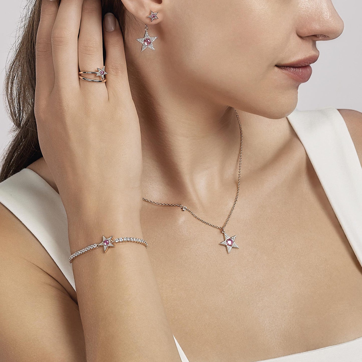 Anello Starlet Rosato Con Stella Tormalina E Zirconi 523279