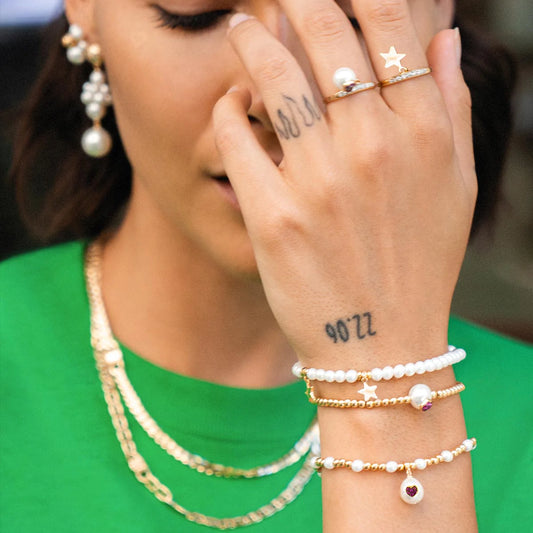 Pulsera Perla Elástica 3 Estrellas BRZ-013 M1 AU