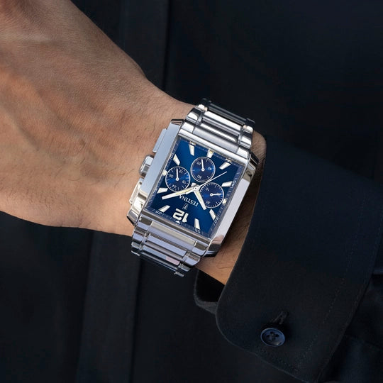 Reloj rectangular azul y acero F20635/2 para hombre