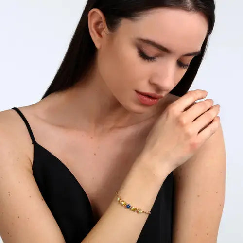 Pulsera Colores Dorados con Cristales Azules y Amarillos SAVY08