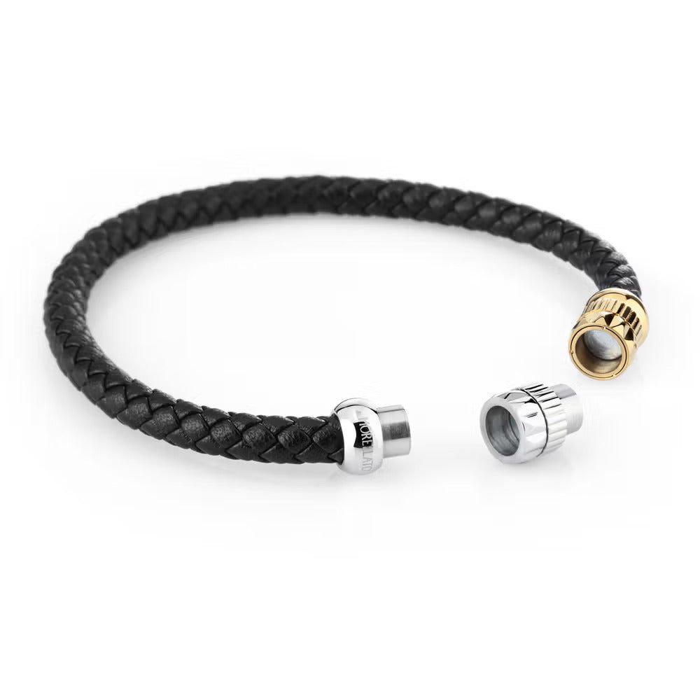 Pulsera Moody Hombre Negra, Plata y Oro SQH52