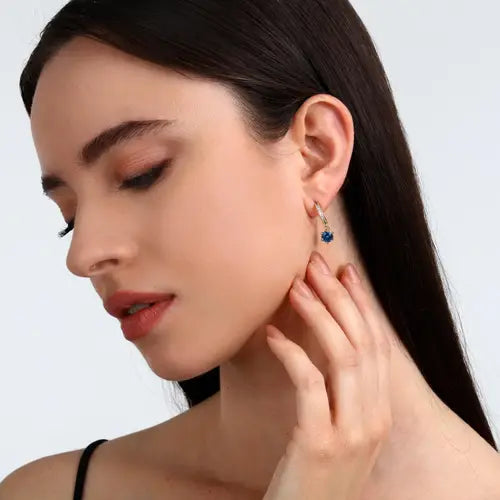 Pendientes Colores Dorados con Circonitas Azules y Blancas SAVY07
