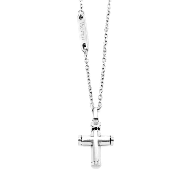 Collana Uomo 4US in Acciaio con Croce e Zirconi Neri 4UCL5581