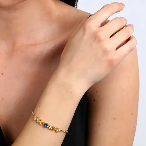 Pulsera Colores Dorados con Cristales Azules y Amarillos SAVY08