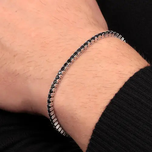 Pulsera Hombre Tennis Plata y Negra SATN02