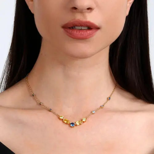 Collar Colores Dorados con Cristales Azules y Amarillos SAVY05