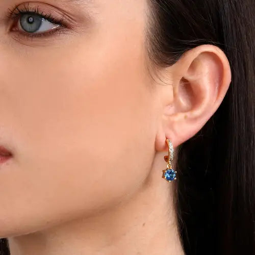 Pendientes Colores Dorados con Circonitas Azules y Blancas SAVY07