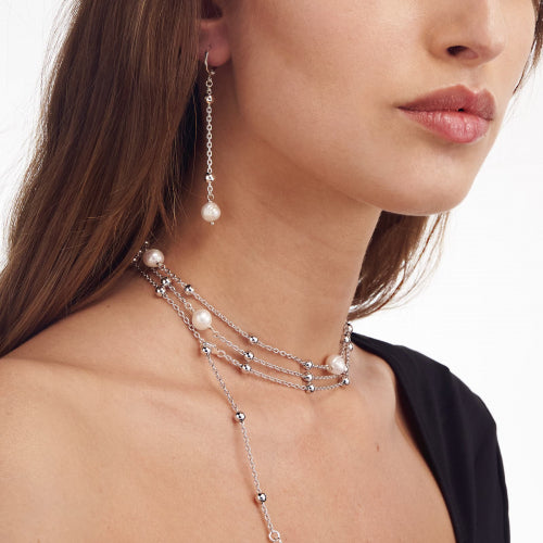 Collana Catena Perle Bianche e Sfere Lucide 000EXH5234000