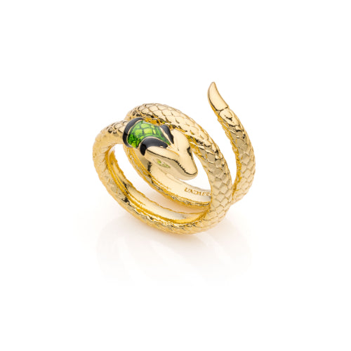 Anello Dorato a Spirale con Serpente Verde 008EXA0010000