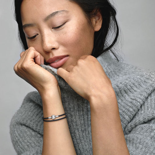 Bracciale in Pelle Nero Doppio 590745CBKD