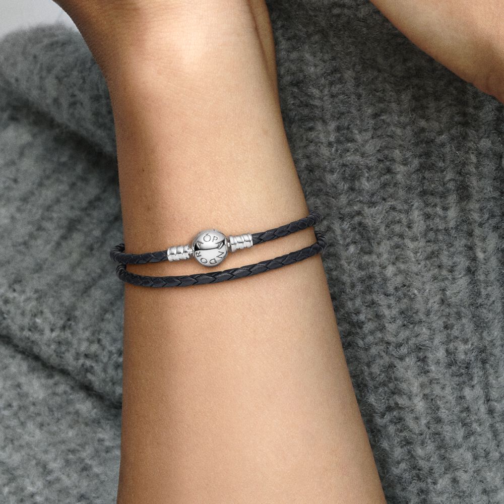 Pulsera Doble Cuero Negro 590745CBKD
