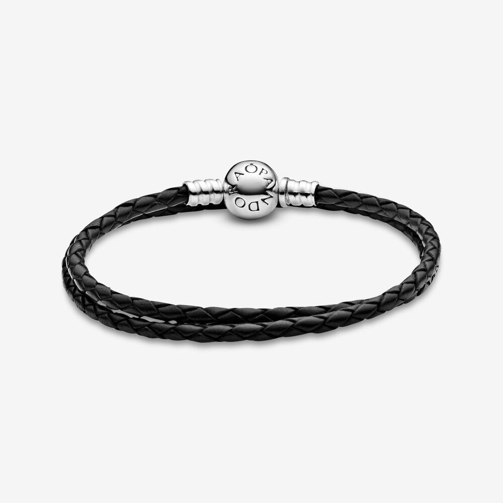 Pulsera Doble Cuero Negro 590745CBKD