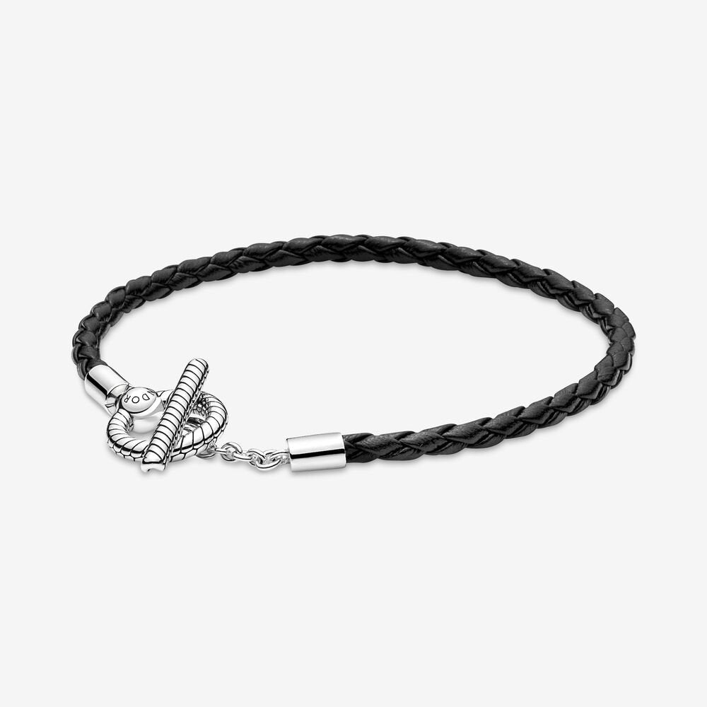 Pulsera de Cuero Negro con Cierre en T 591675C01