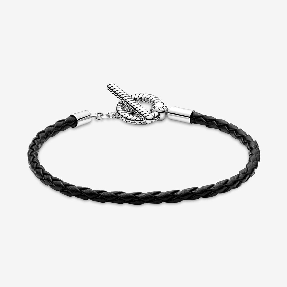 Pulsera de Cuero Negro con Cierre en T 591675C01
