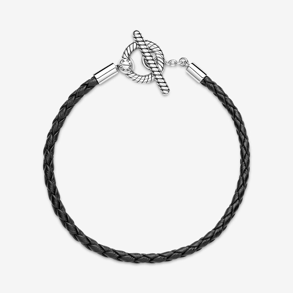 Pulsera de Cuero Negro con Cierre en T 591675C01